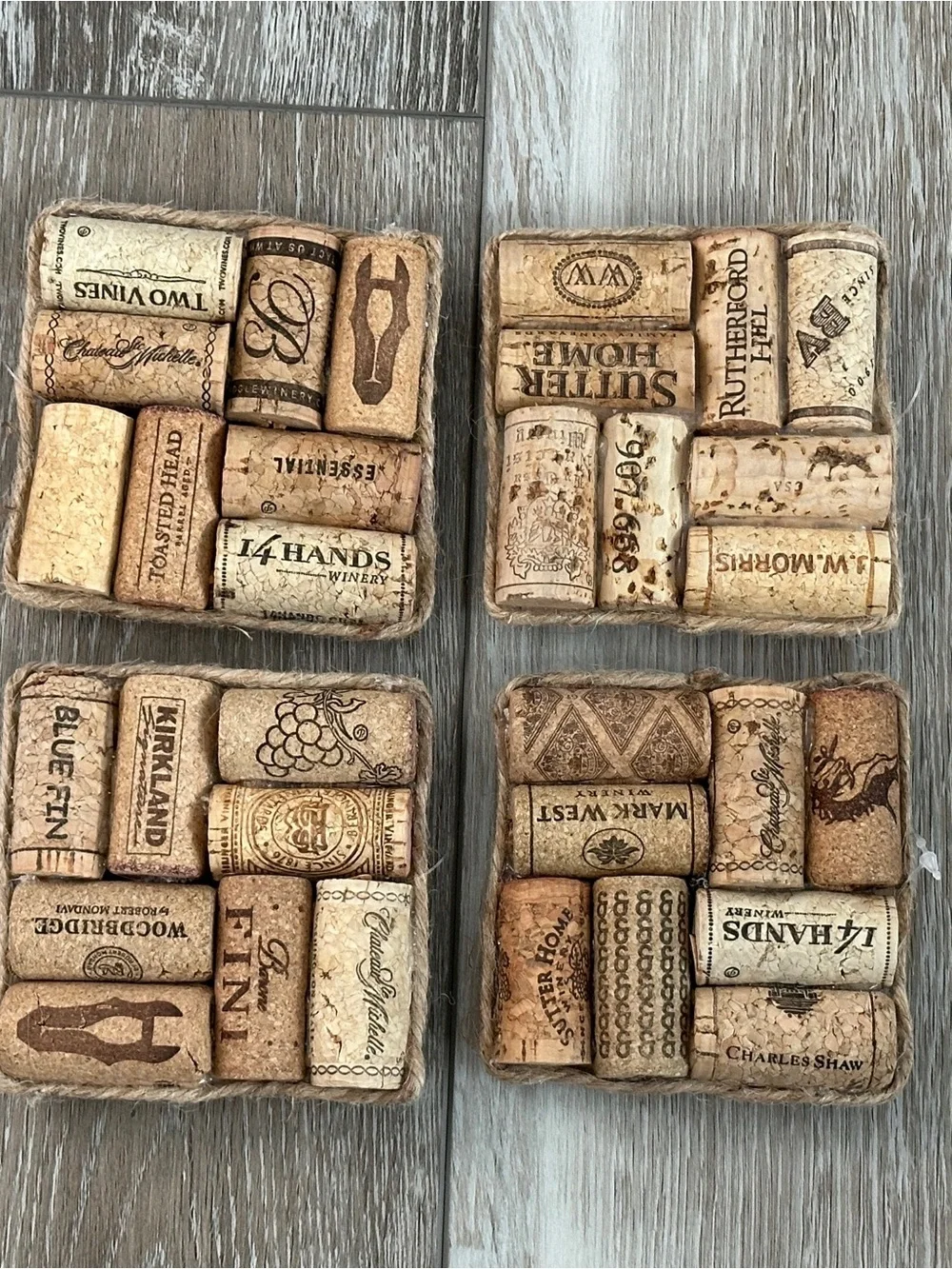NWT Set of 4 Awesome Assorted Wine Cork Coasters Handmade